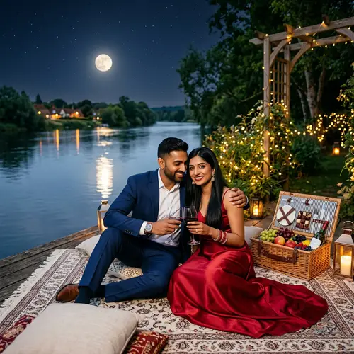 Romantic Indian Couple Under Moonlight | Outdoor Affection Scene