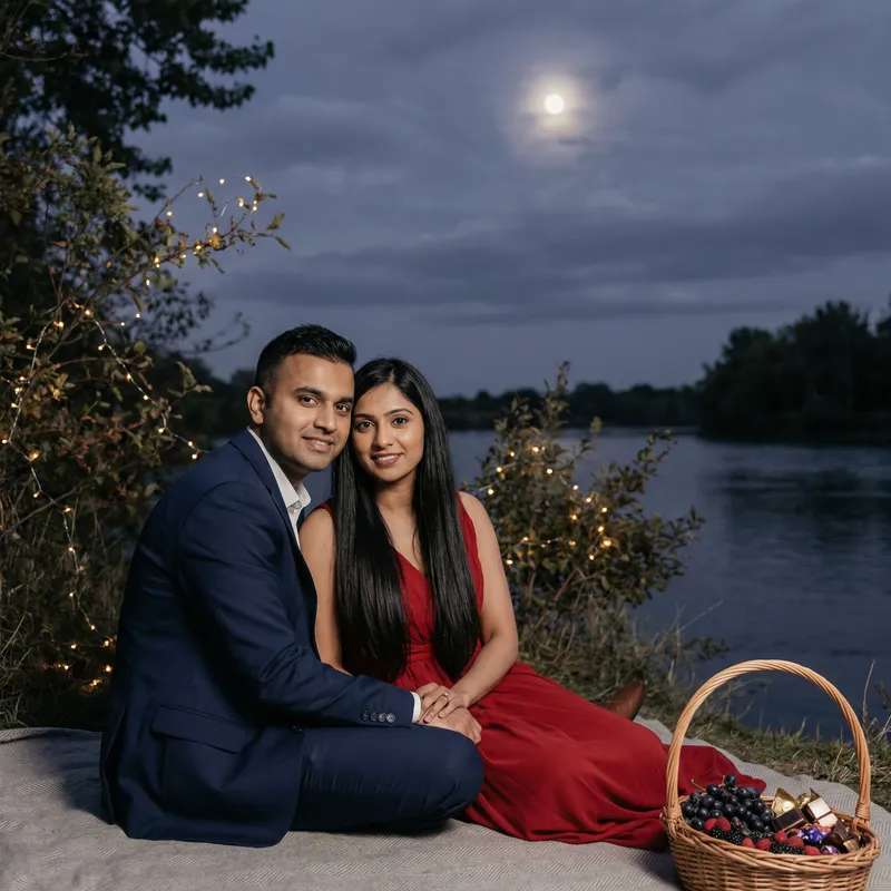 Romantic Indian Couple by Moonlit River | Blissful Scene