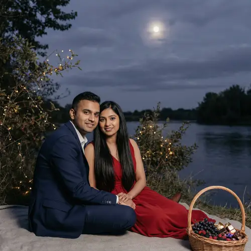 Romantic South Asian Couple by Moonlit River | Intimate Scene