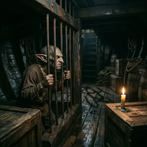 Goblin Captured Behind Iron Grate on Ship