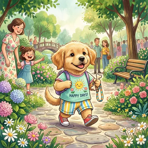 Whimsical Puppy Illustration in Vibrant T-Shirt