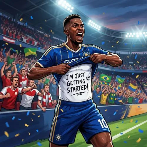 Triumphant Soccer Player Celebrates Goal in Vibrant Digital Art