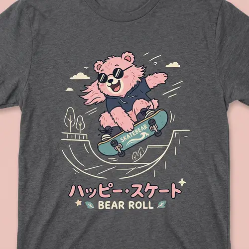 Skateboarding Pink Bear T-Shirt Graphic - Japanese Style