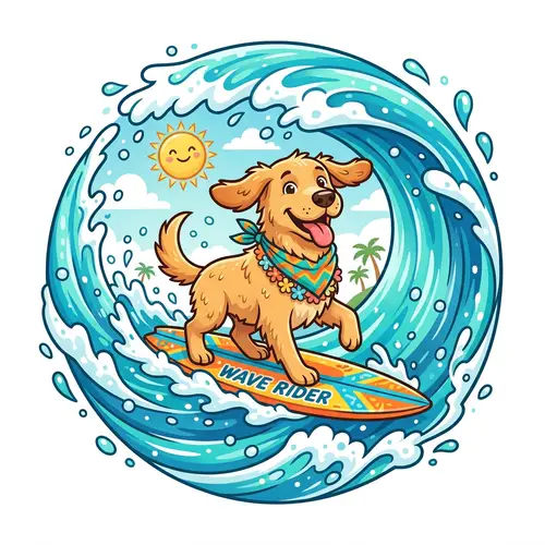Surfing Dog Vector | Tshirt Cartoon Art