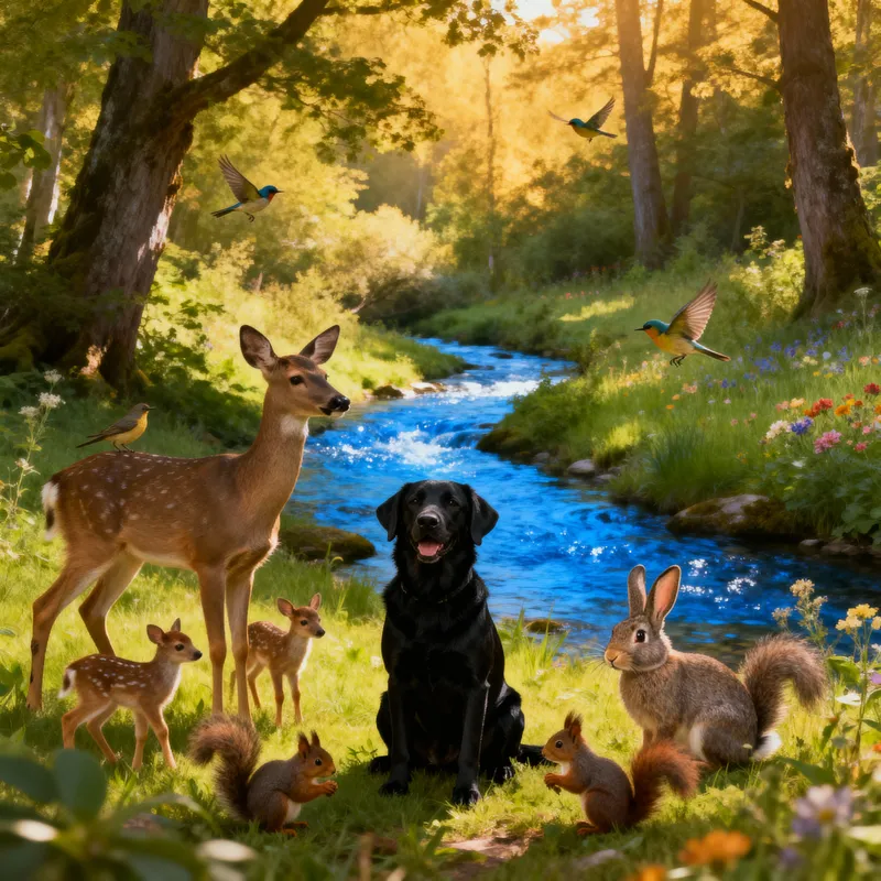 Harmony in Nature: A Tranquil Dog and Friends