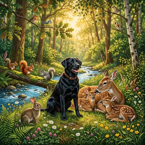 Harmony in Nature: A Tranquil Dog and Friends