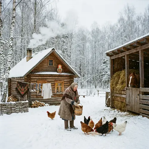 Rustic Russian Countryside: Breathtaking Winter Scene