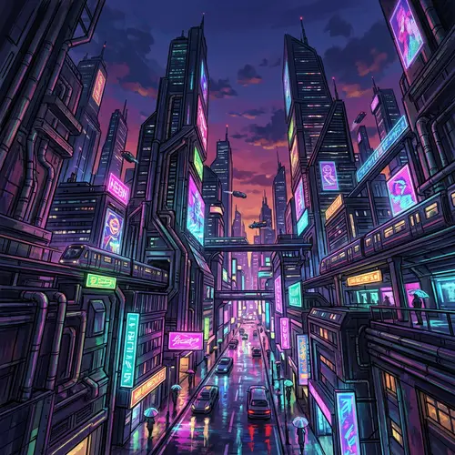 Neon Cityscape at Dusk - Cyberpunk Aesthetic