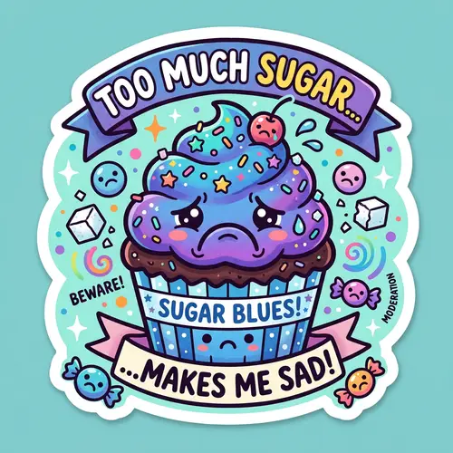 Whimsical Cupcake Sticker Design for Sugar Awareness