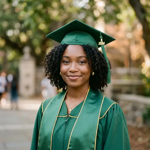 Graduation Headshot with Forest Green Gown