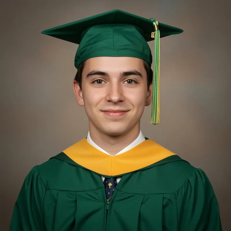Graduation Headshot with Forest Green Gown
