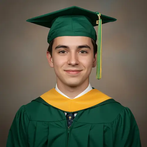 Graduation Headshot with Forest Green Gown