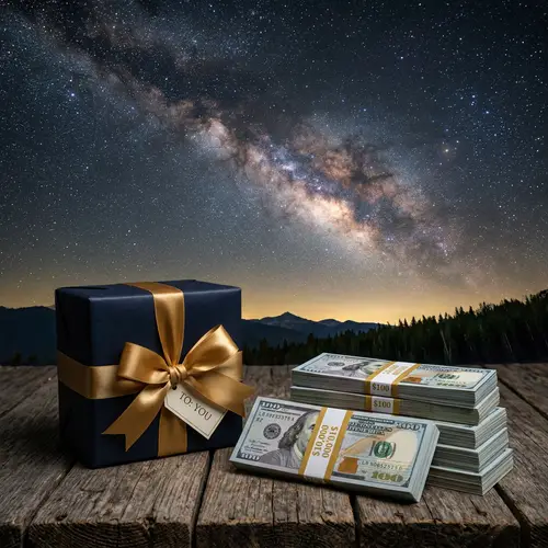 Luxurious Gift Box with Money Bundles | Starry Background