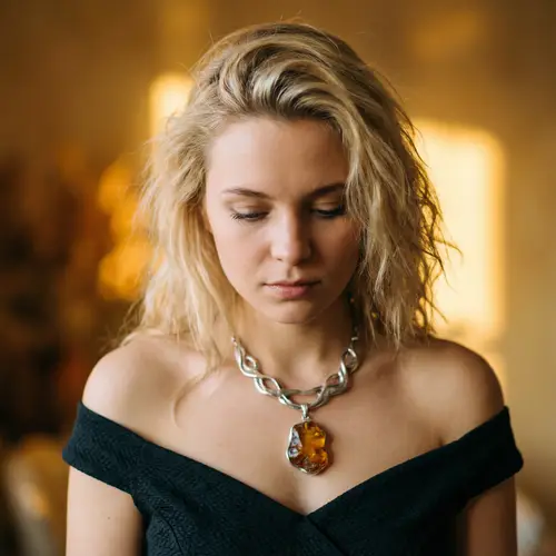 Contemplative Young Woman in Dark Off-Shoulder Dress
