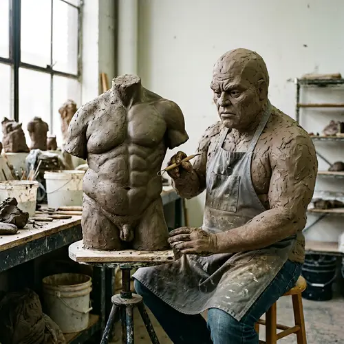 Clay Man Transformation Sculpture: Fit & Muscular Figure