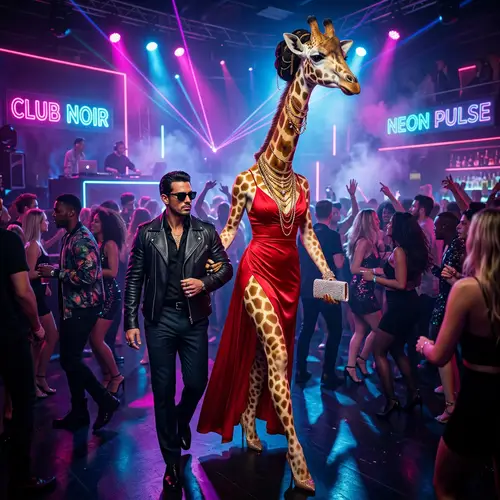 Elegant Giraffe Humanoid in Nightclub Style