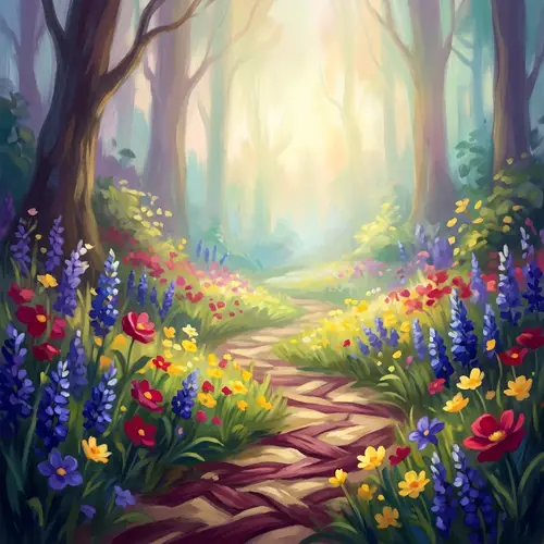Ethereal Mystical Forest Glade with Vibrant Flowers