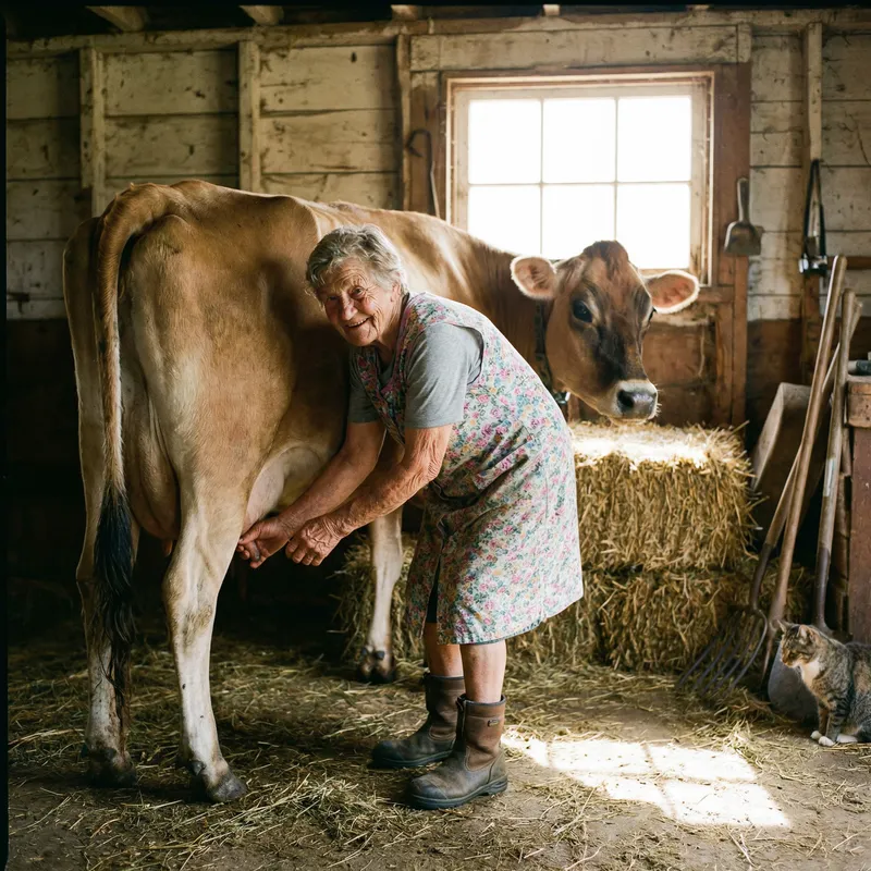 Grandmother Milking the Cow - A Timeless Tradition