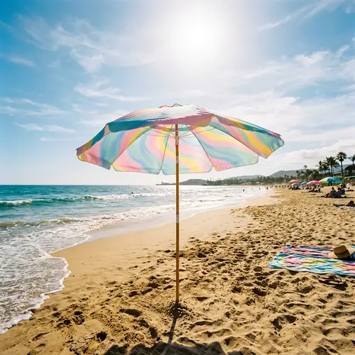 Vibrant Pastel Parasol on a Beautiful Beach