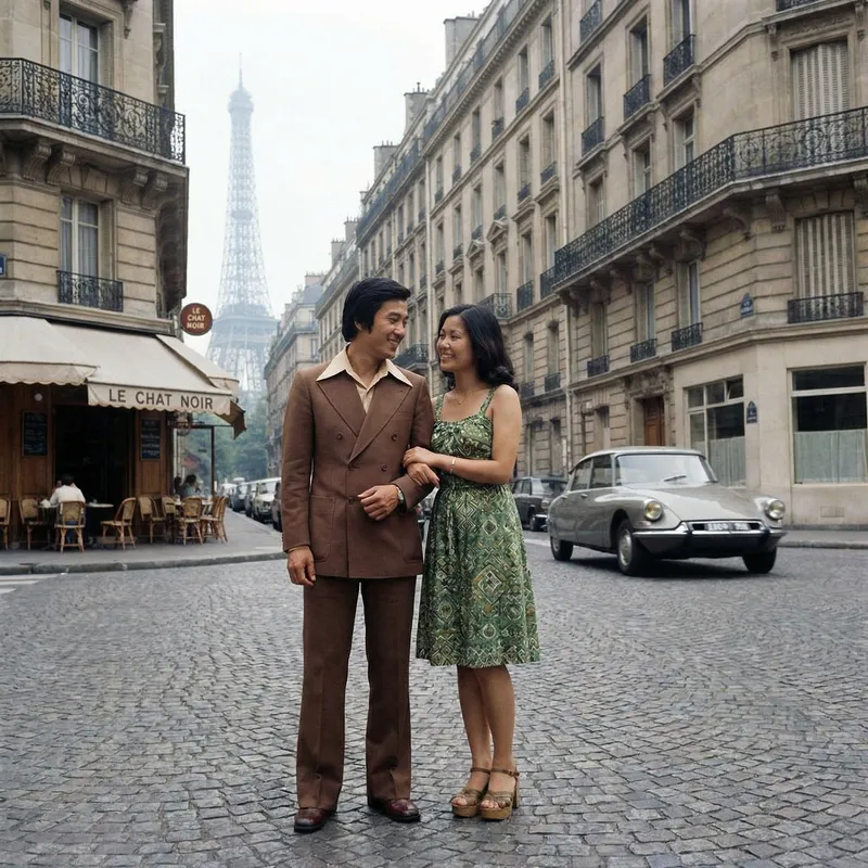 Loving Couple in Paris 1975: A Timeless Moment