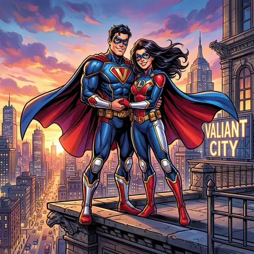Romantic Superhero Couple Portrait - Perfect Gift