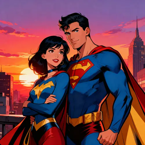 Romantic Superhero Couple Portrait - Perfect Gift