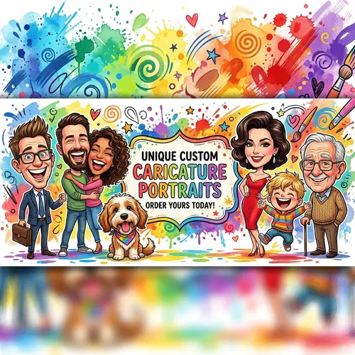 Vibrant Caricature Portraits for Your Shop Banner