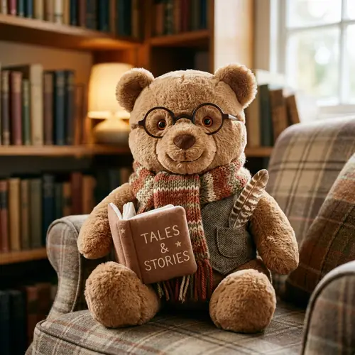 Cozy Bear Mascot with Book and Glasses