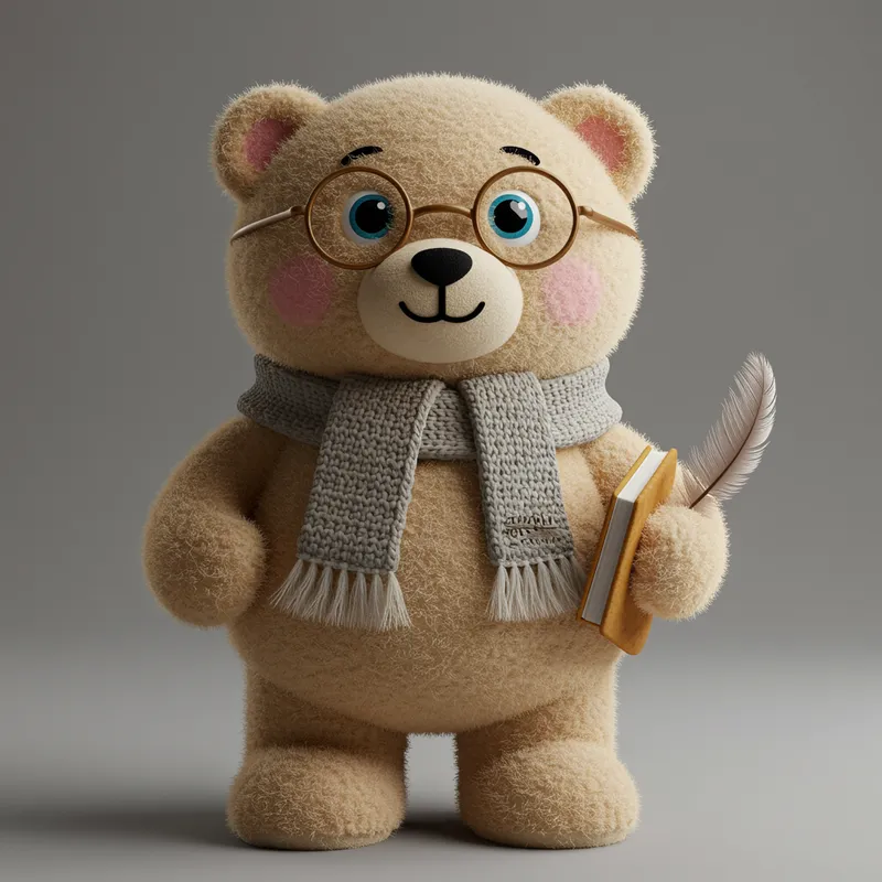 Cozy Bear Mascot with Book and Glasses