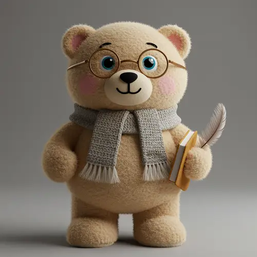 Cozy Bear Mascot with Book and Glasses