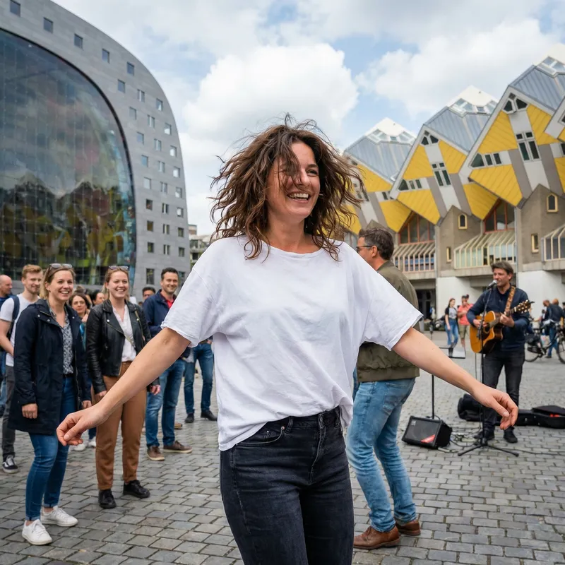 Dancing Woman in Rotterdam: A Joyous Street Performance