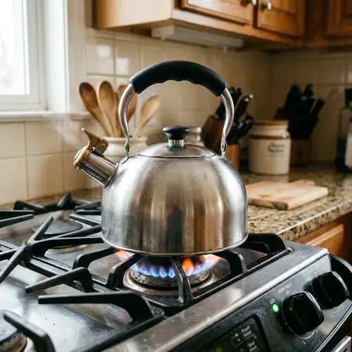 Classic Stainless Steel Kettle on Propane Stove | Kitchen Boiler