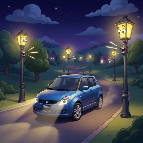 Blue Suzuki Swift Hybrid Driving at Night - Animated Scene