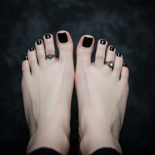 Gothic Girl with Beautiful Feet in Black Polish