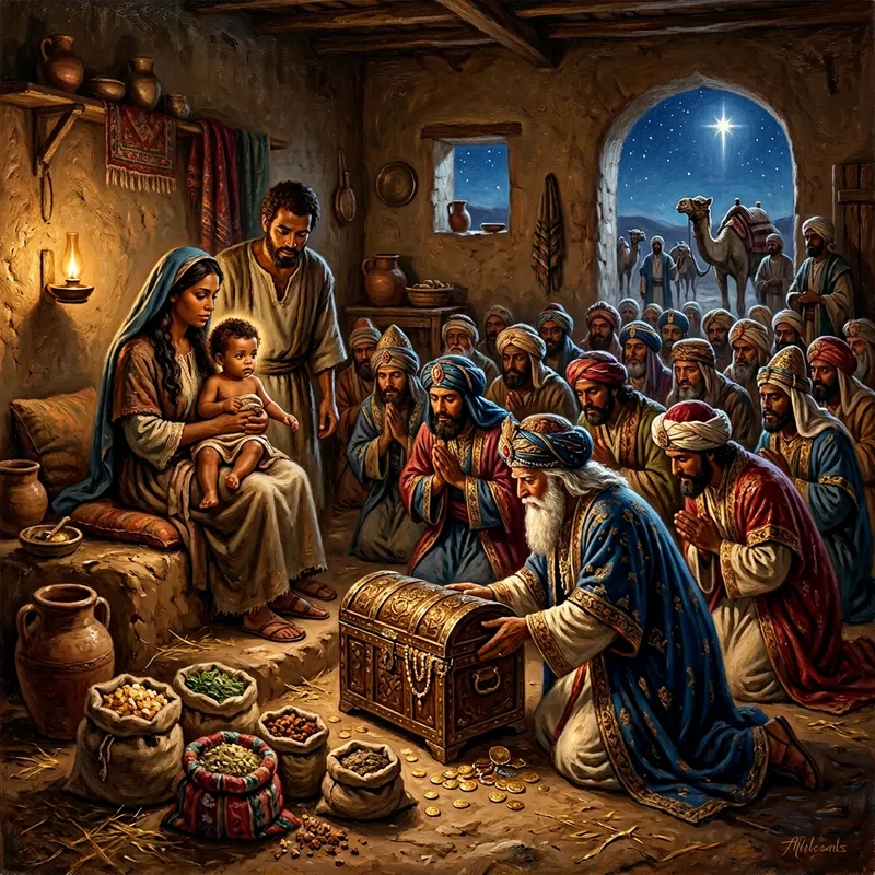 Persian Magi Present Gifts to Young Jesus