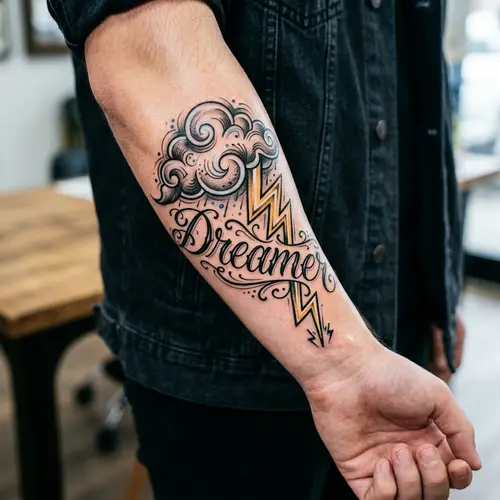 Dreamer Tattoo Design with Cloud and Lightning