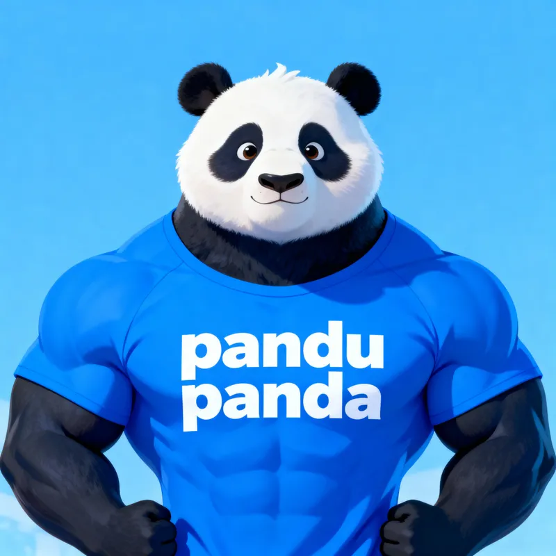 Muscular Panda in Blue Shirt | Pandu Panda
