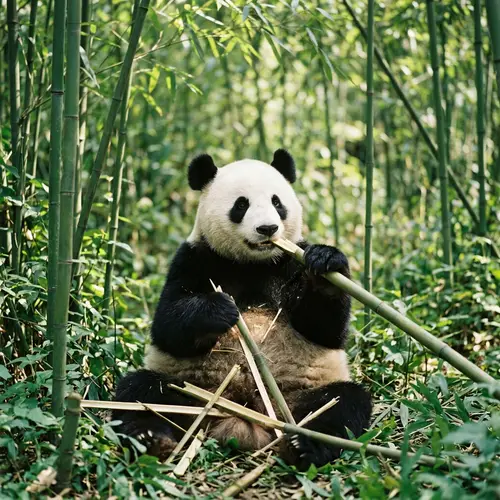 Adorable Panda Bear in Lush Bamboo Forest