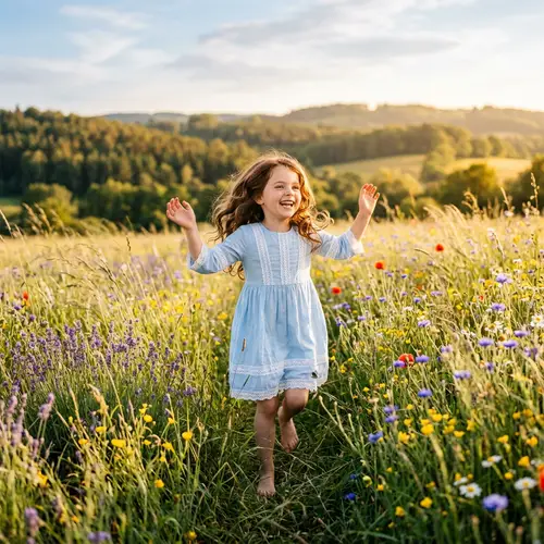 Charming Young Girl in Sunlit Meadow | Beautiful Nature Scene
