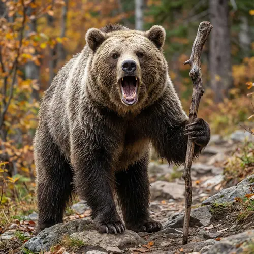 Toothless Grizzly Bear with Cane