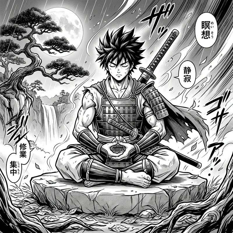 Manga Warrior Meditating: Find Inner Peace Manga Warrior Meditating: Find Inner Peace