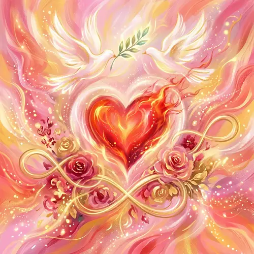 Abstract Representation of Love - Glowing Heart and Symbols