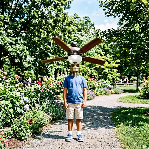 A Boy with a Fan Instead of Head - Surreal Art