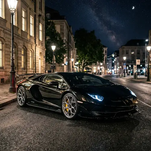 Sleek Black Lamborghini | Urban Night Scene