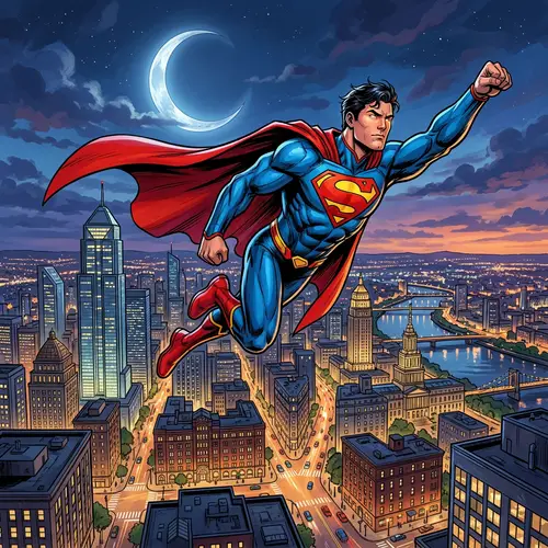 Epic Superhero Soaring Over City | Adventure Comics