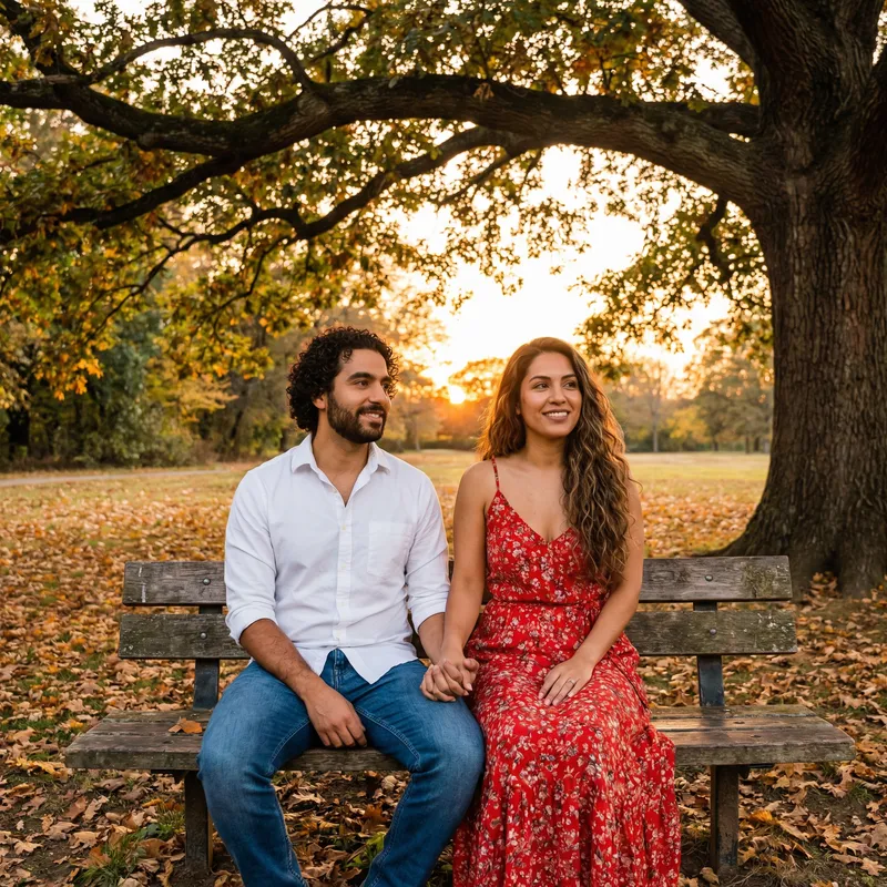 Loving Couple in Romantic Park Scene