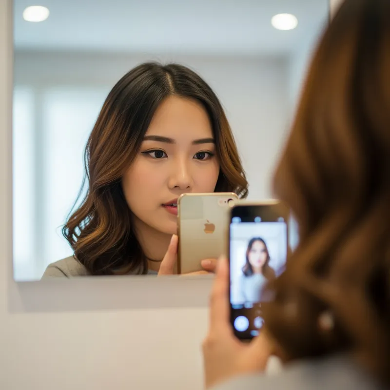 18-Year-Old Girl Taking a Mirror Selfie