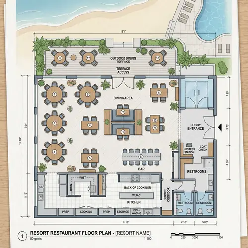 Stunning Resort Restaurant Layout for 50 Guests
