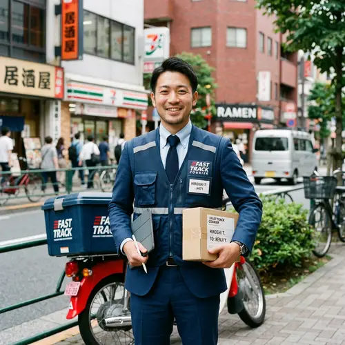 Asian Delivery Man in Blue Suit
