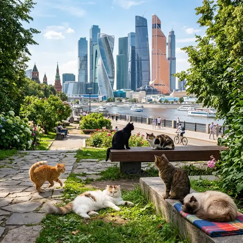 Six Cats in Summer at Moscow City